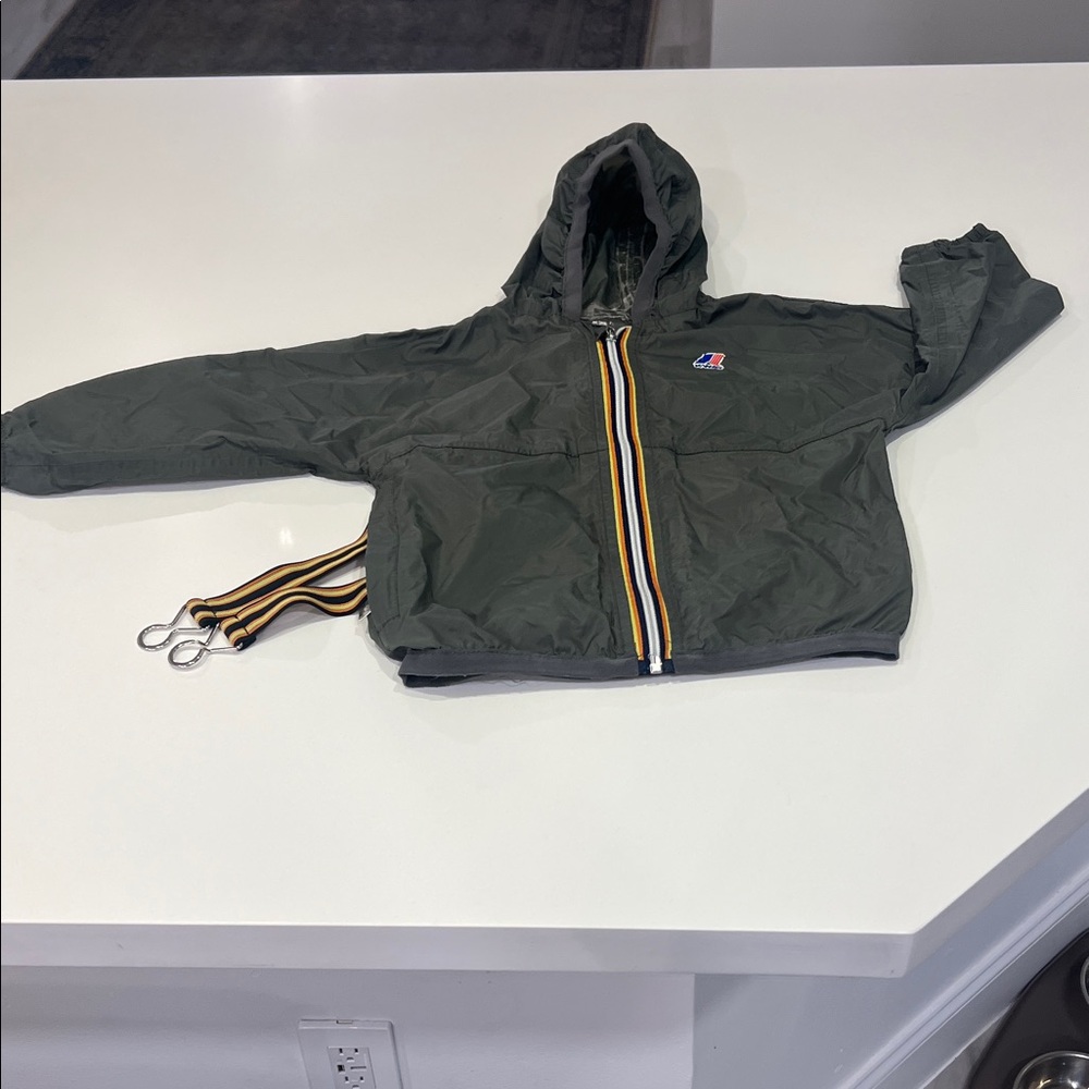 K-Way Olive Hooded Jacket with Striped Zipper